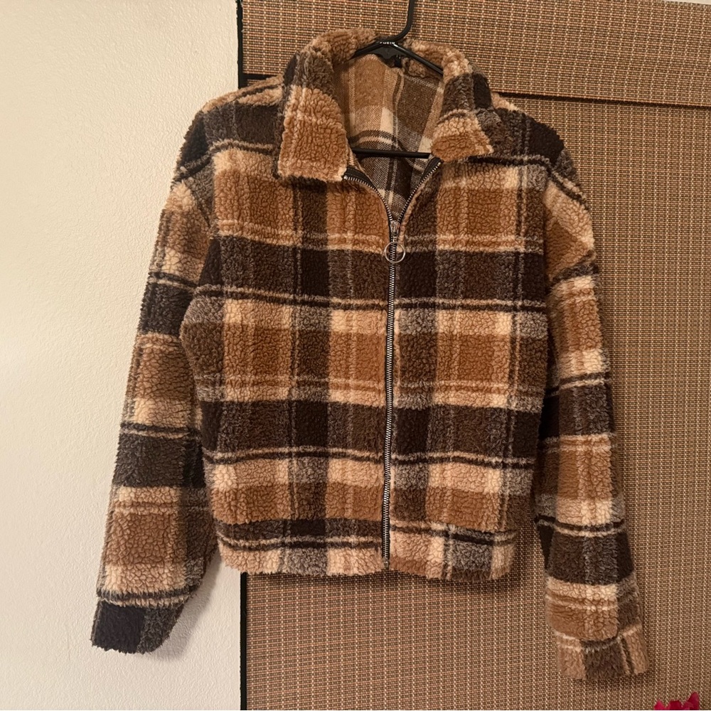 SHEIN Plaid Zip-Up Jacket